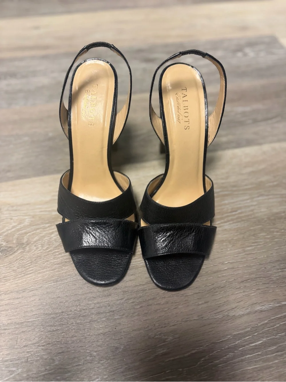 Talbots Black Leather Slingback Block Heel Sandals size 10